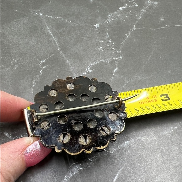 Rare Antique Victorian Black Enamel Mourning Brooch Pin - Picture 8 of 9